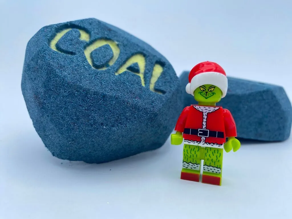 Lump of Coal Kids Bath Bomb with Grinch Minifigure Inside