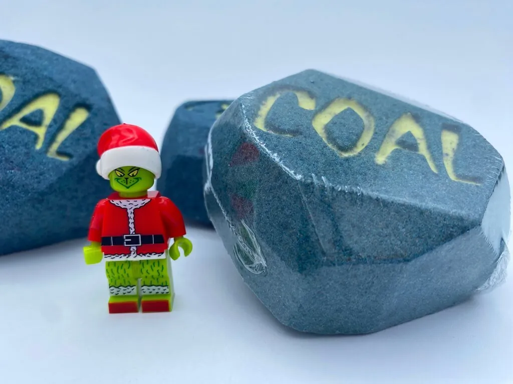 Lump of Coal Kids Bath Bomb with Grinch Minifigure Inside