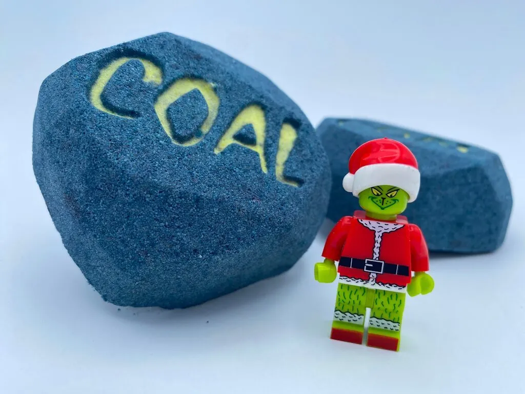 Lump of Coal Kids Bath Bomb with Grinch Minifigure Inside
