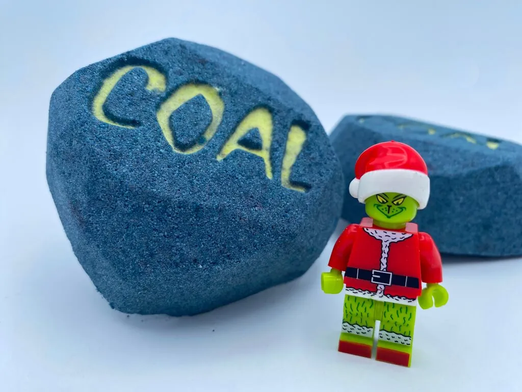 Lump of Coal Kids Bath Bomb with Grinch Minifigure Inside