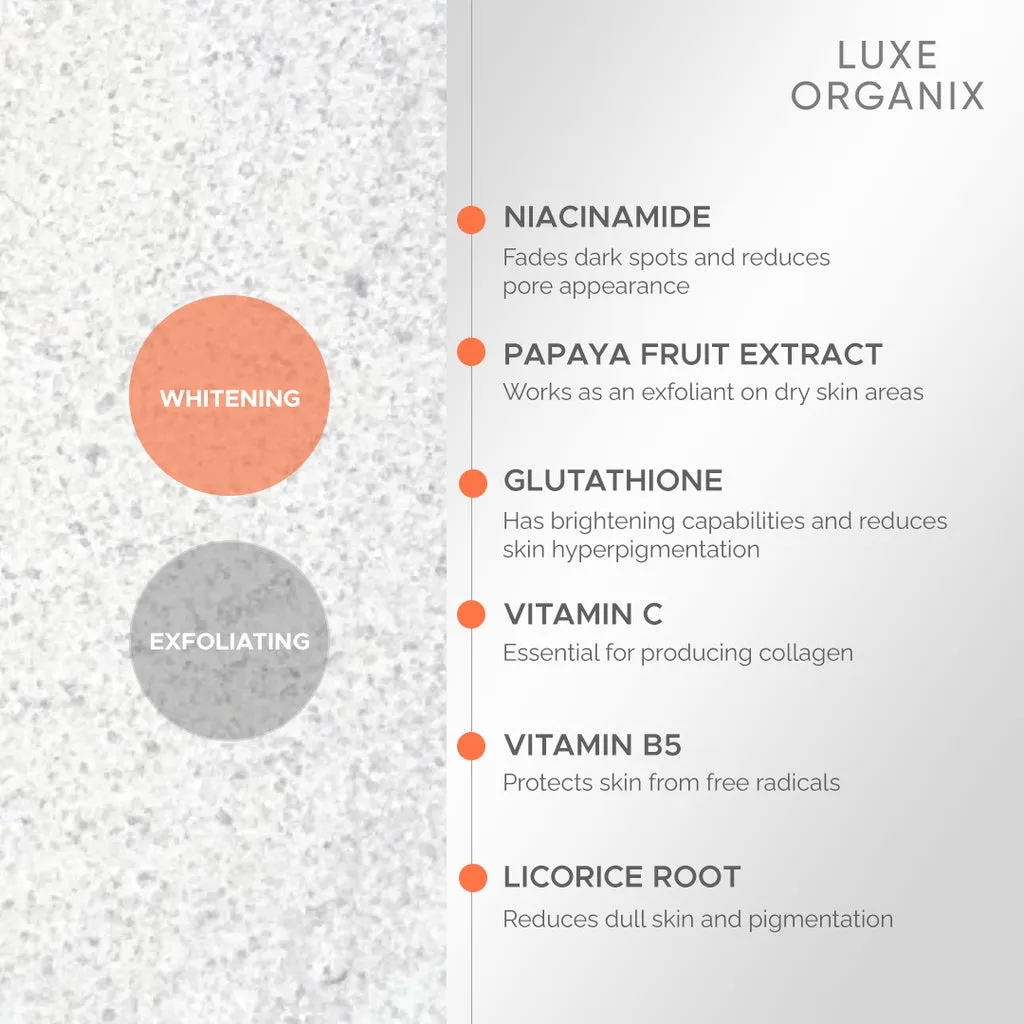 Luxe Organix Niacinamide   Papaya Gluta Velvet Salt Scrub 300g