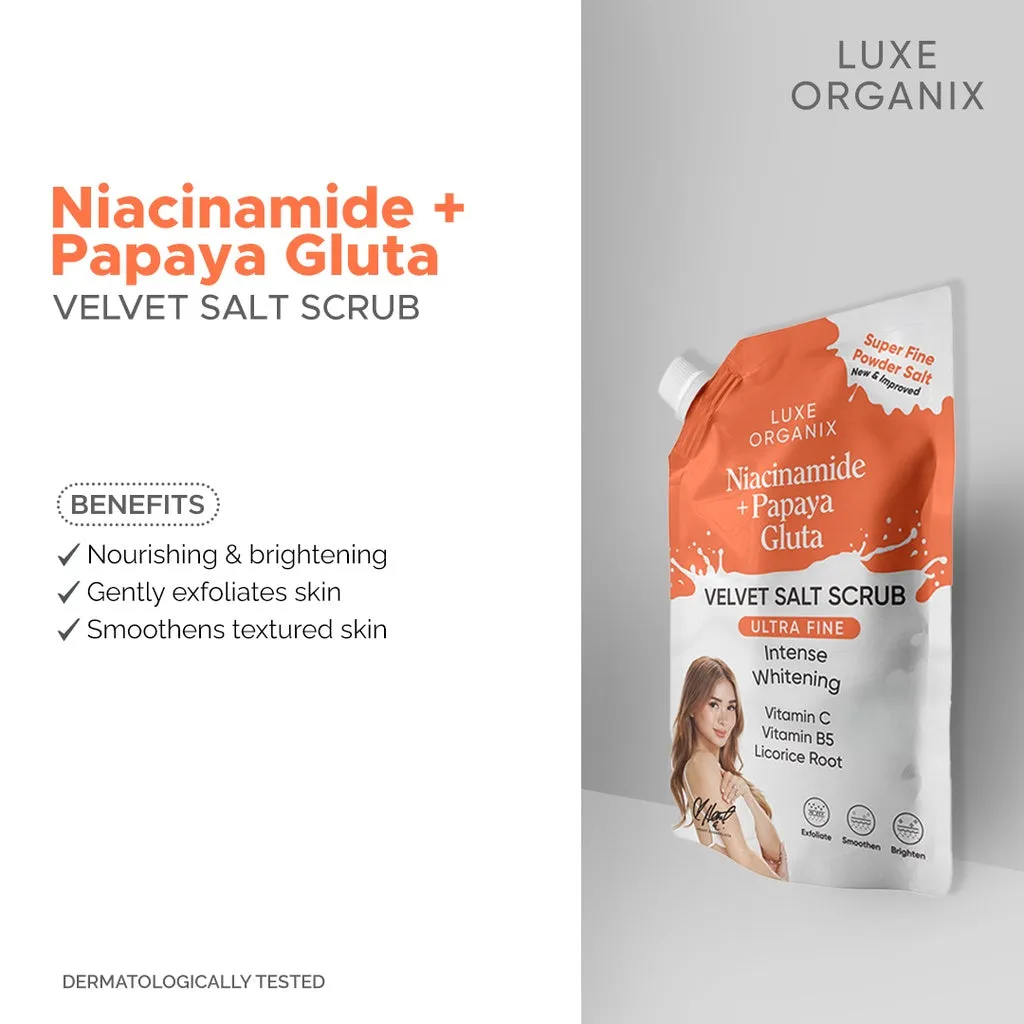 Luxe Organix Niacinamide   Papaya Gluta Velvet Salt Scrub 300g