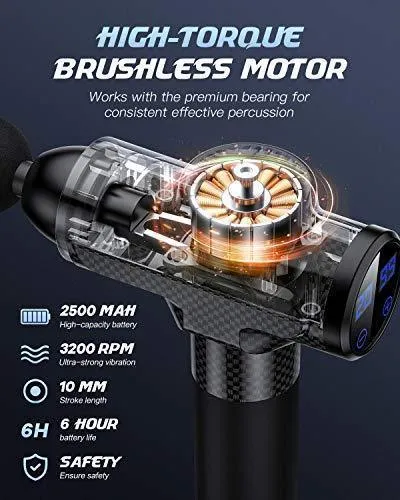 Massage Gun Deep Tissue Percussion Muscle Massage for Athletes - 20 Speeds Quiet Handheld Massager for Muscle Deep Relaxation - 6 Different Massage Heads
