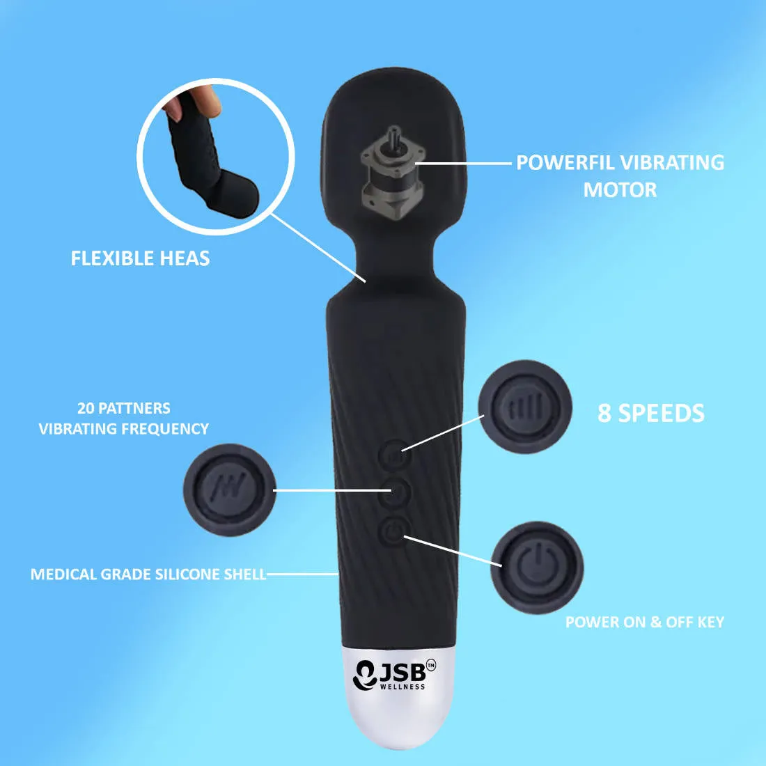 Massage Wand Personal Body Massager Wireless Rechargeable for Pain Relief, Cordless Handheld Vibration Massage Machine JSB HF56 Pro