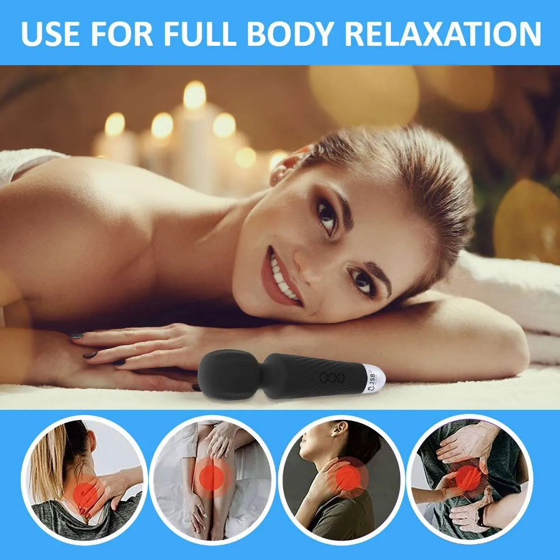 Massage Wand Personal Body Massager Wireless Rechargeable for Pain Relief, Cordless Handheld Vibration Massage Machine JSB HF56 Pro
