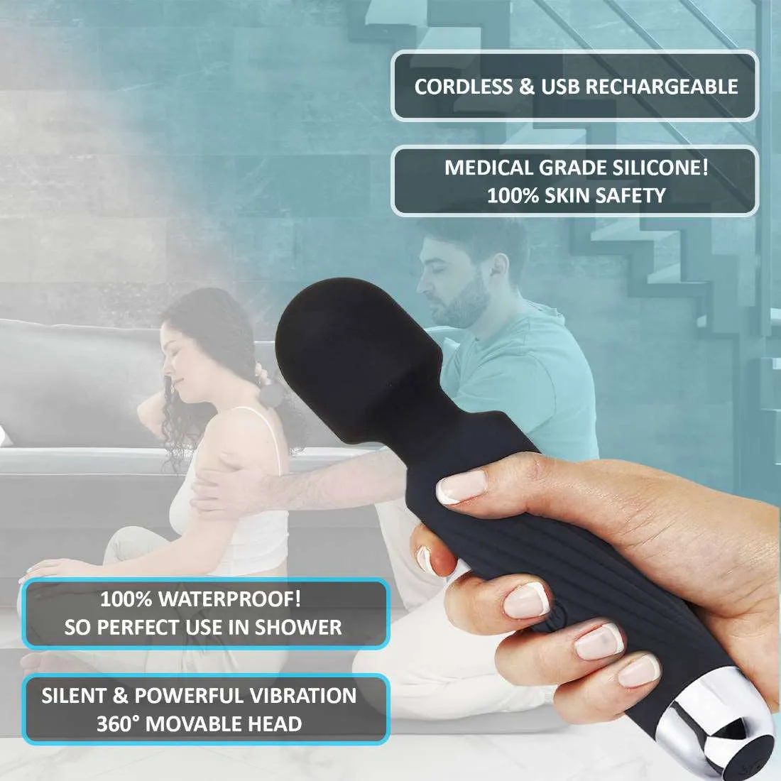 Massage Wand Personal Body Massager Wireless Rechargeable for Pain Relief, Cordless Handheld Vibration Massage Machine JSB HF56 Pro