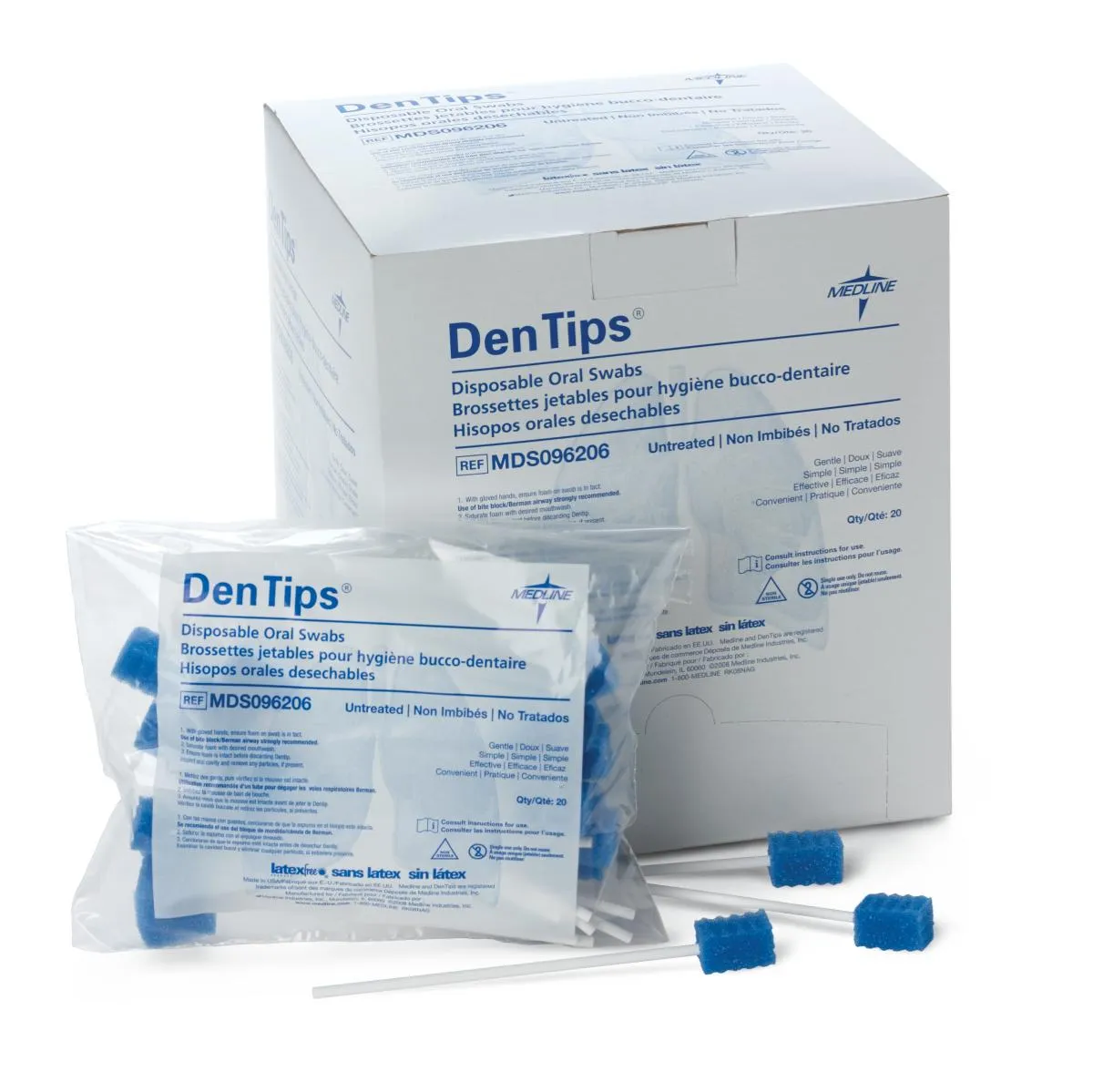 Medline MDS096202 Dentips Disposable Oral Swab, Blue