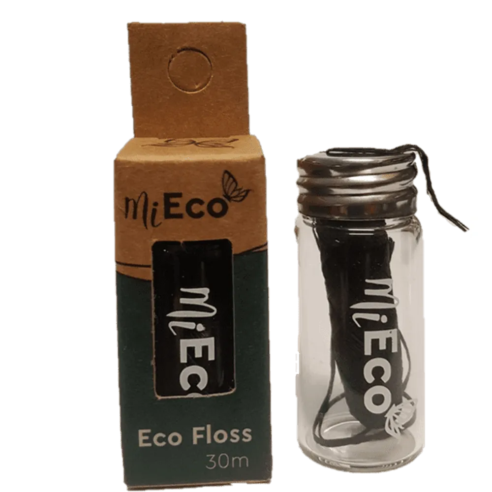 MiEco Bamboo Charcoal Dental Floss in Glass Dispenser