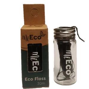 MiEco Bamboo Charcoal Dental Floss in Glass Dispenser