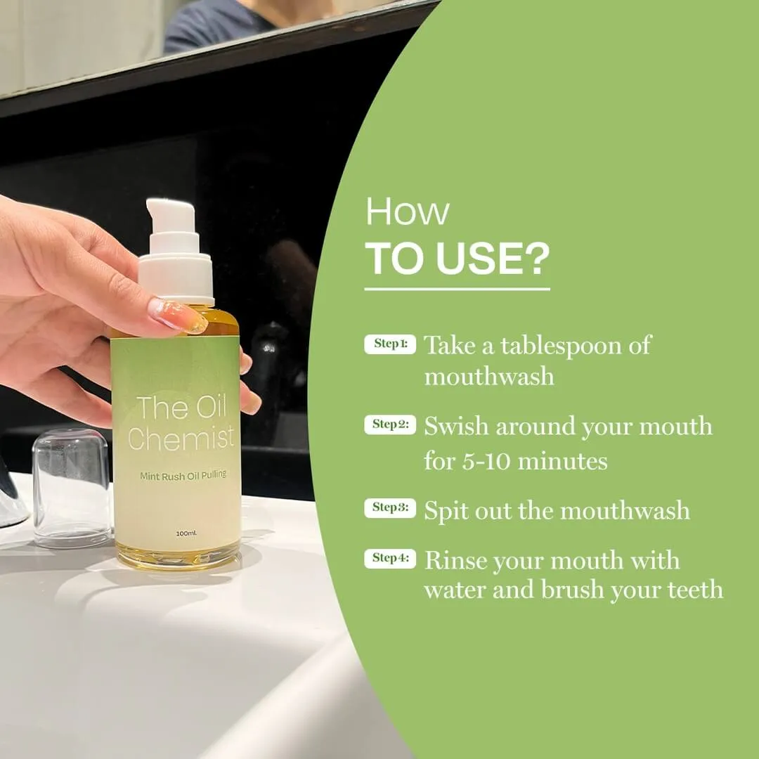 Mint Rush Oil Pulling Natural Oral Detox Mouthwash | Ayurvedic Solution for Fresh Breath, Healthy Gums, and Improved Gut Health