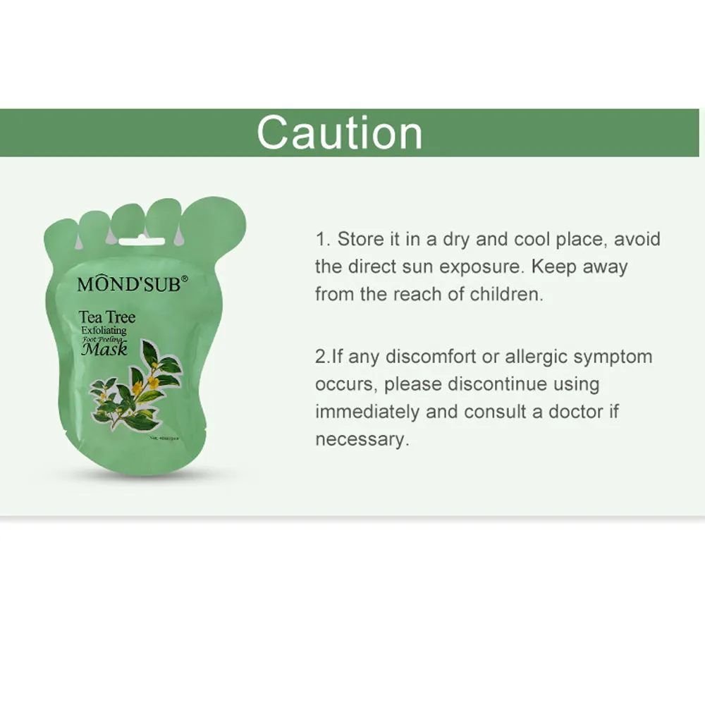 MOND'SUB  4PIECES Tea Tree Peel Foot Mask, Exfoliating, Removing Dead Skin, Moisturizing Heels, Rich In Tea Tree Essence, Pure Natural Extract.
