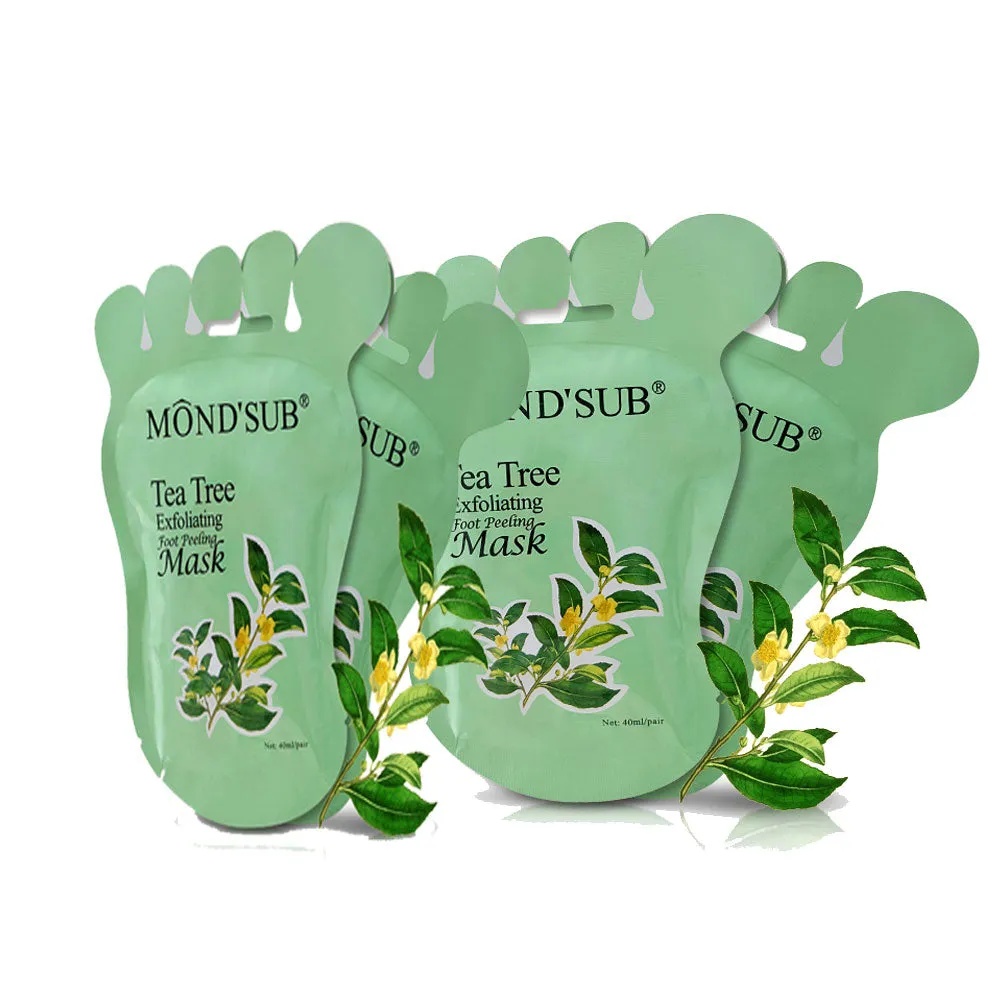 MOND'SUB  4PIECES Tea Tree Peel Foot Mask, Exfoliating, Removing Dead Skin, Moisturizing Heels, Rich In Tea Tree Essence, Pure Natural Extract.
