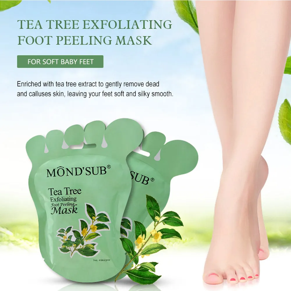 MOND'SUB  4PIECES Tea Tree Peel Foot Mask, Exfoliating, Removing Dead Skin, Moisturizing Heels, Rich In Tea Tree Essence, Pure Natural Extract.