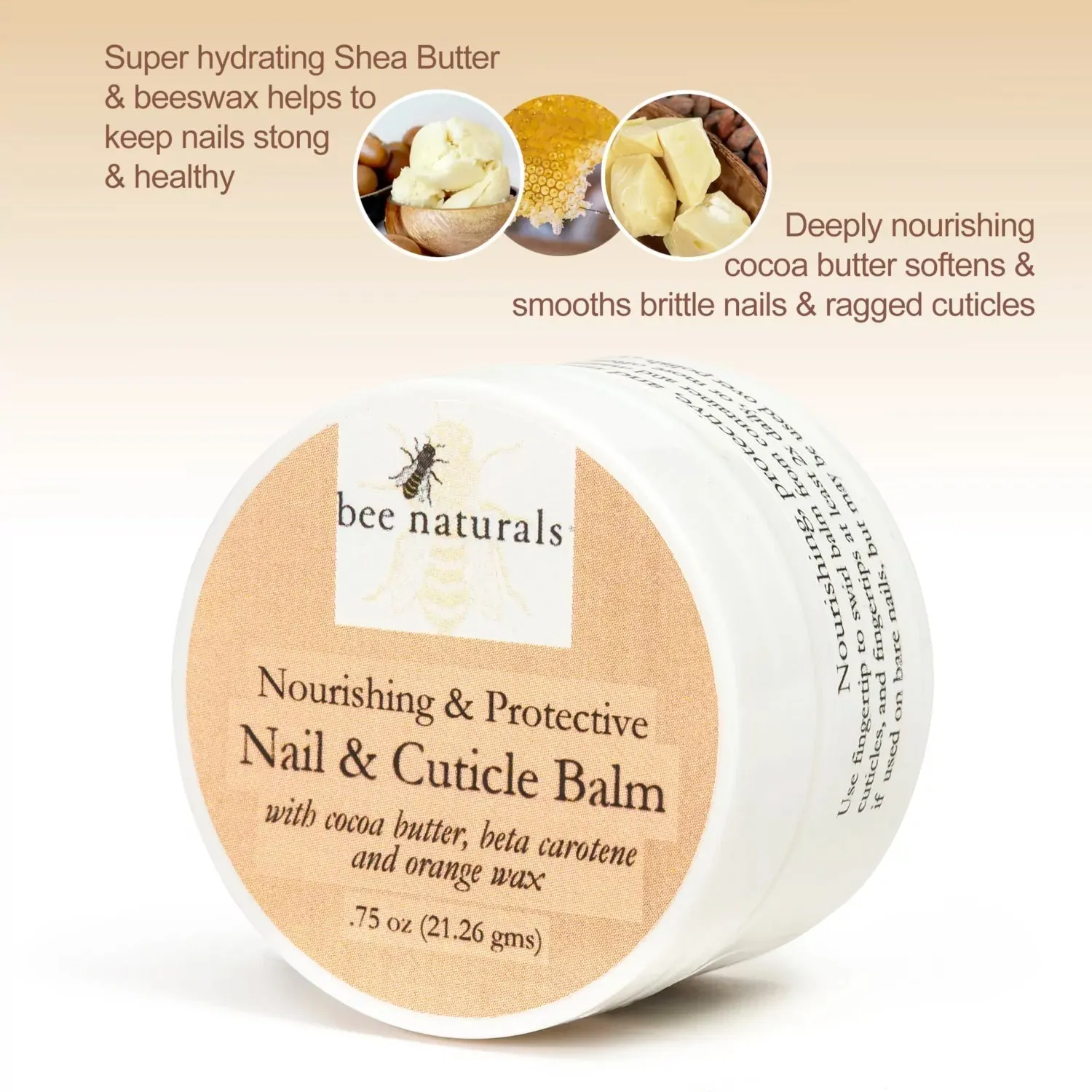 Nail & Cuticle Balm - Cocoa Butter & Beta Carotene Blend for Strong, Smooth Nails - luscious natural tangerine fragrance Shea Butter & Beeswax Cruelty-Free Nail Care
