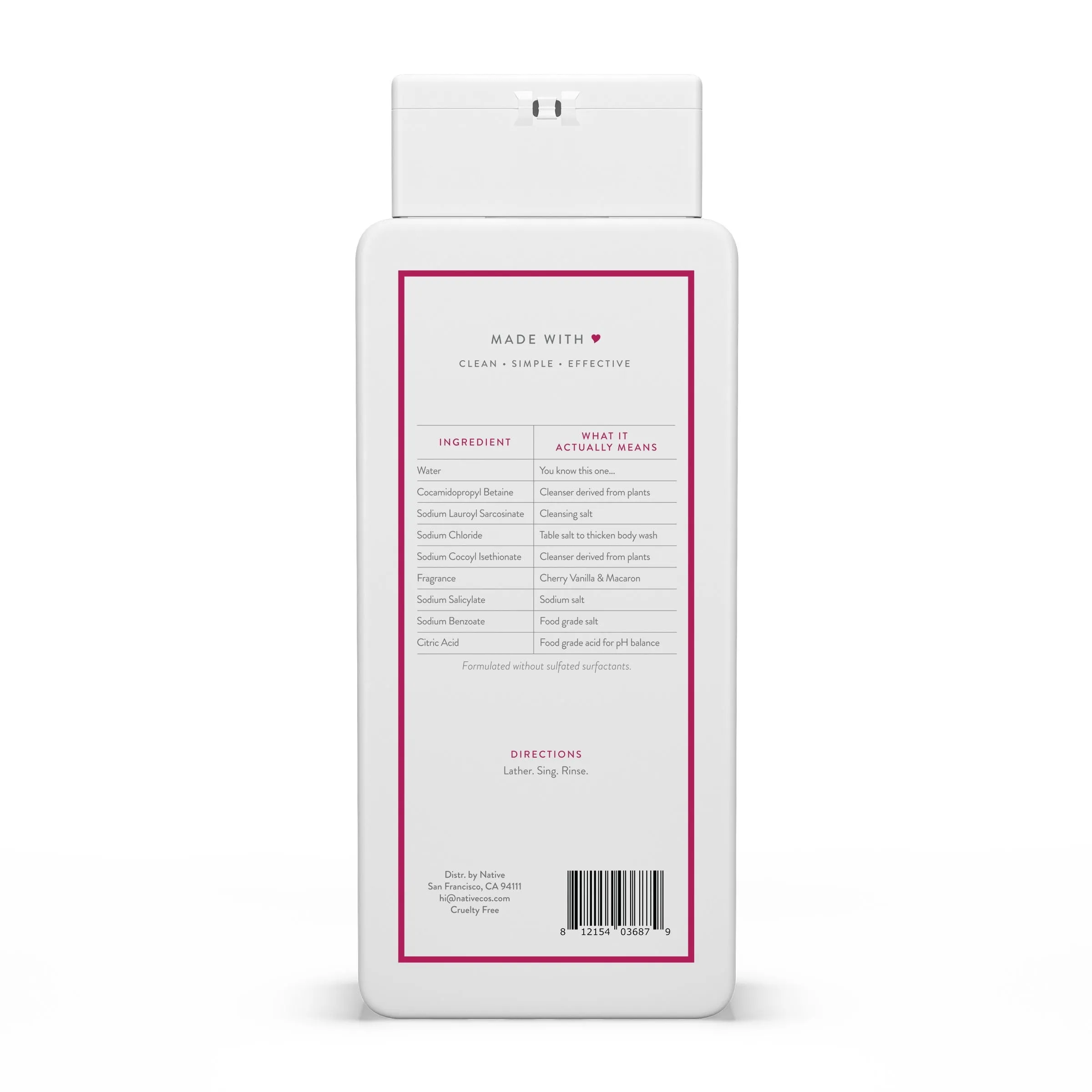 Natural Body Wash, Cherry Vanilla Macaron, Sulfate Free, Paraben Free, 18 Oz