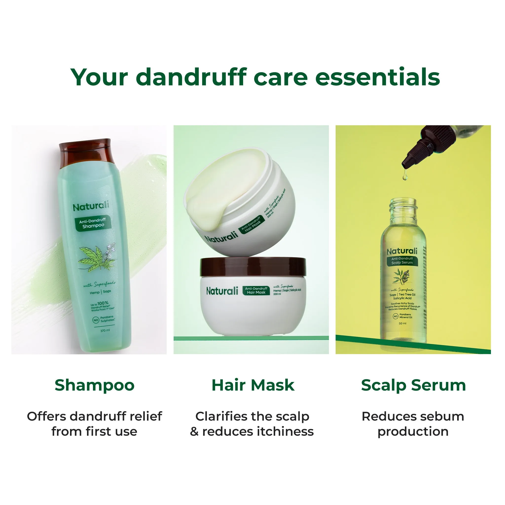 Naturali Super Hemp Combo - Anti-Dandruff Shampoo   Anti-Dandruff Hair Mask   Anti-Dandruff Scalp Serum