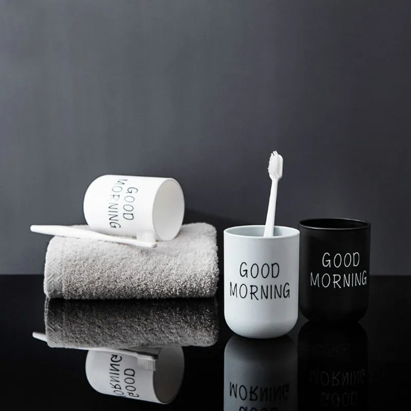 New Nordic Style Travel Portable Washing Cup Couple Bathroom Sets Plastic Good Morning Toothbrush Holder Storage Organizer Cup