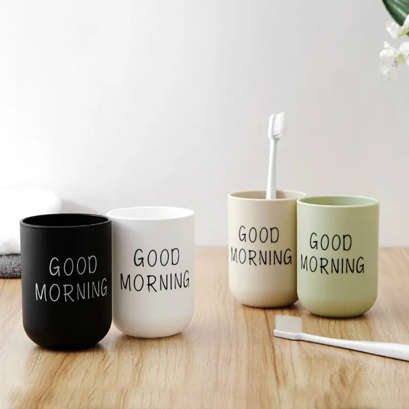 New Nordic Style Travel Portable Washing Cup Couple Bathroom Sets Plastic Good Morning Toothbrush Holder Storage Organizer Cup