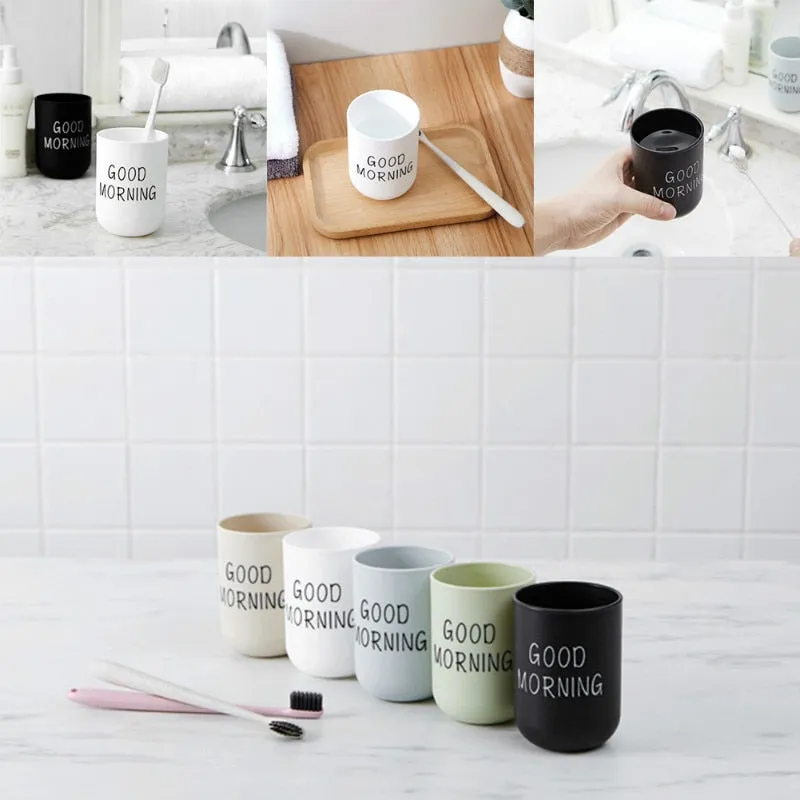 New Nordic Style Travel Portable Washing Cup Couple Bathroom Sets Plastic Good Morning Toothbrush Holder Storage Organizer Cup