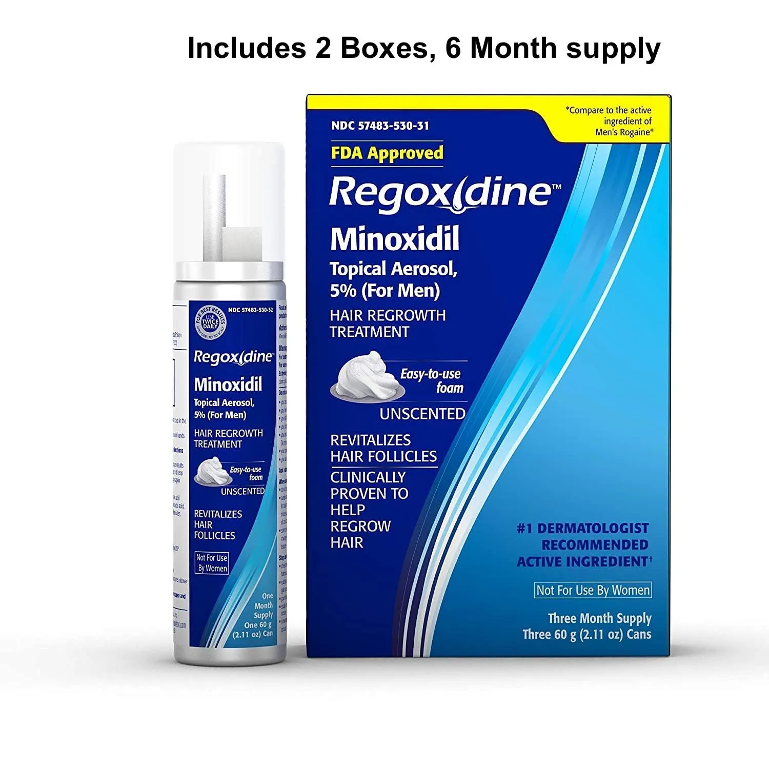 New Regoxidine Men's 5% Minoxidil Foam (3 Month Supply) Helps Restore Vertex Hair Loss and Supports Hair Regrowth for Thinning Hair with Unscented Topical Aerosol Treatment 2-Pack! Retails $120 