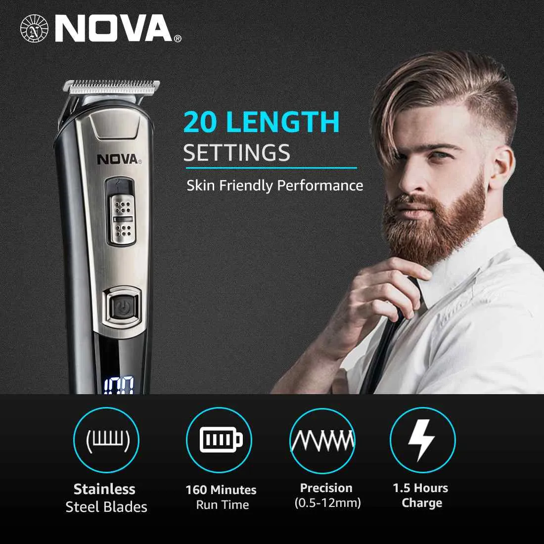 Nova NG 1153 Digital USB Runtime: 160 Mins Grooming Trimmer for Men