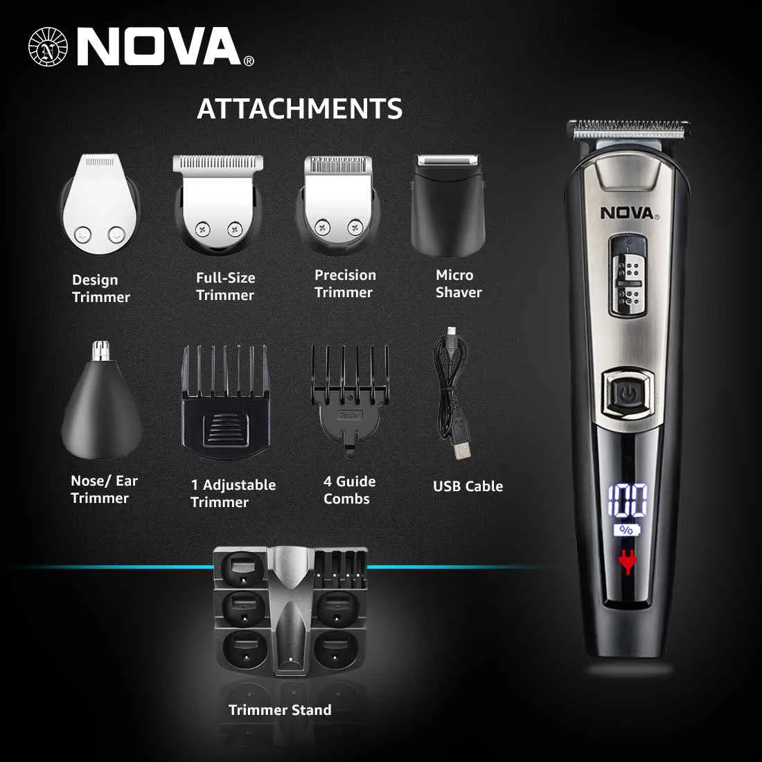 Nova NG 1153 Digital USB Runtime: 160 Mins Grooming Trimmer for Men
