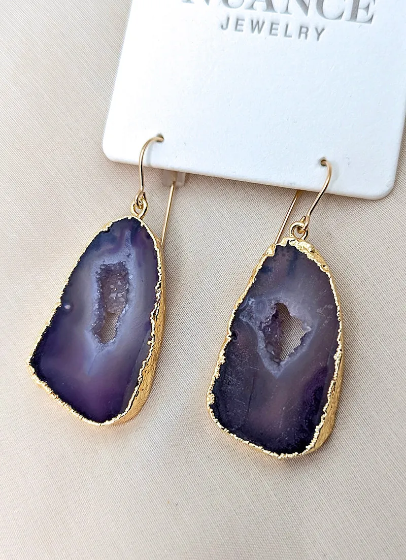 Nuance Geode Slice Earrings | Purple