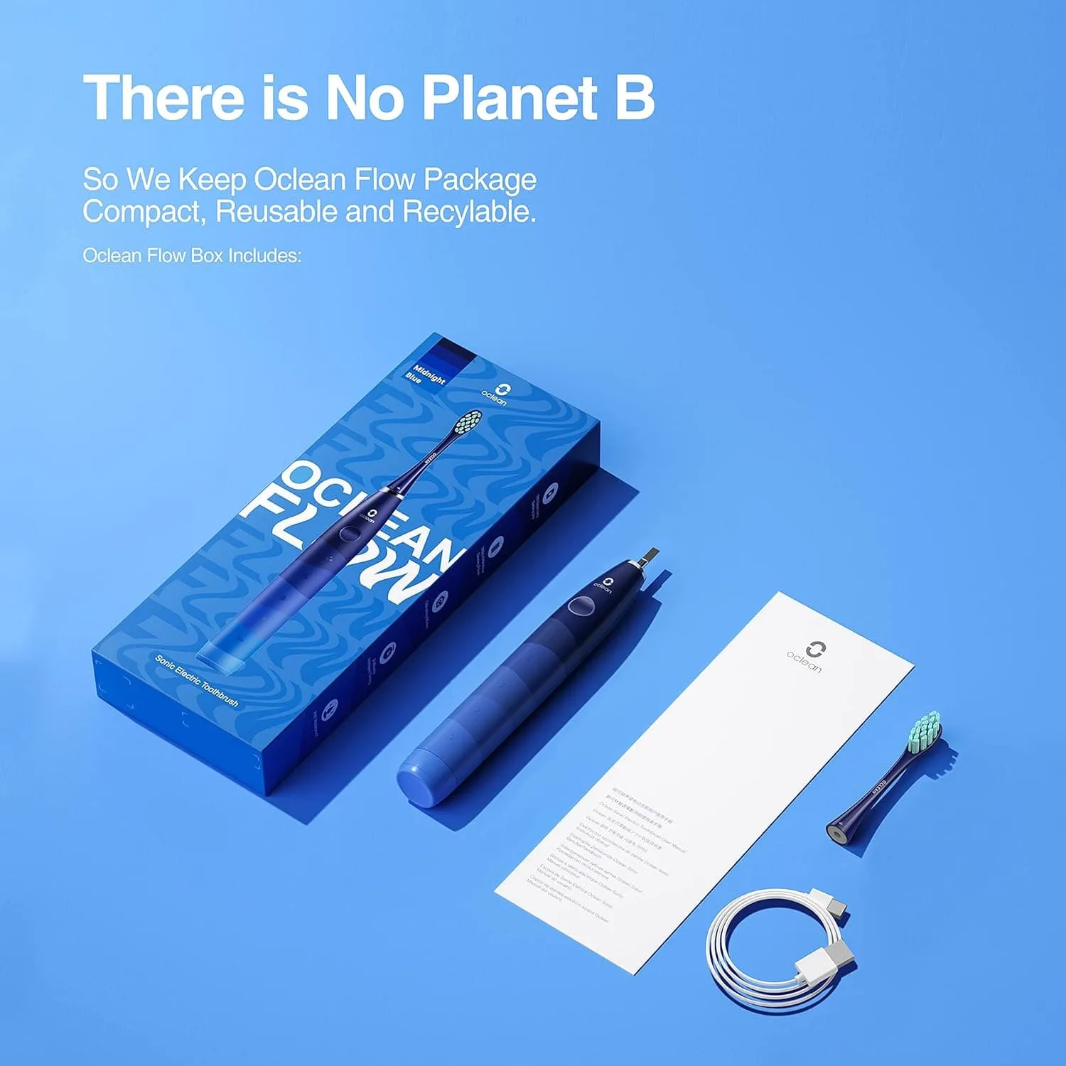 Oclean Flow, Sonic Electric Toothbrush, 5 Modes with Whitening, 180 Days Battery Life, 2 Min Timer & 30s Reminder, IPX7 – Blue