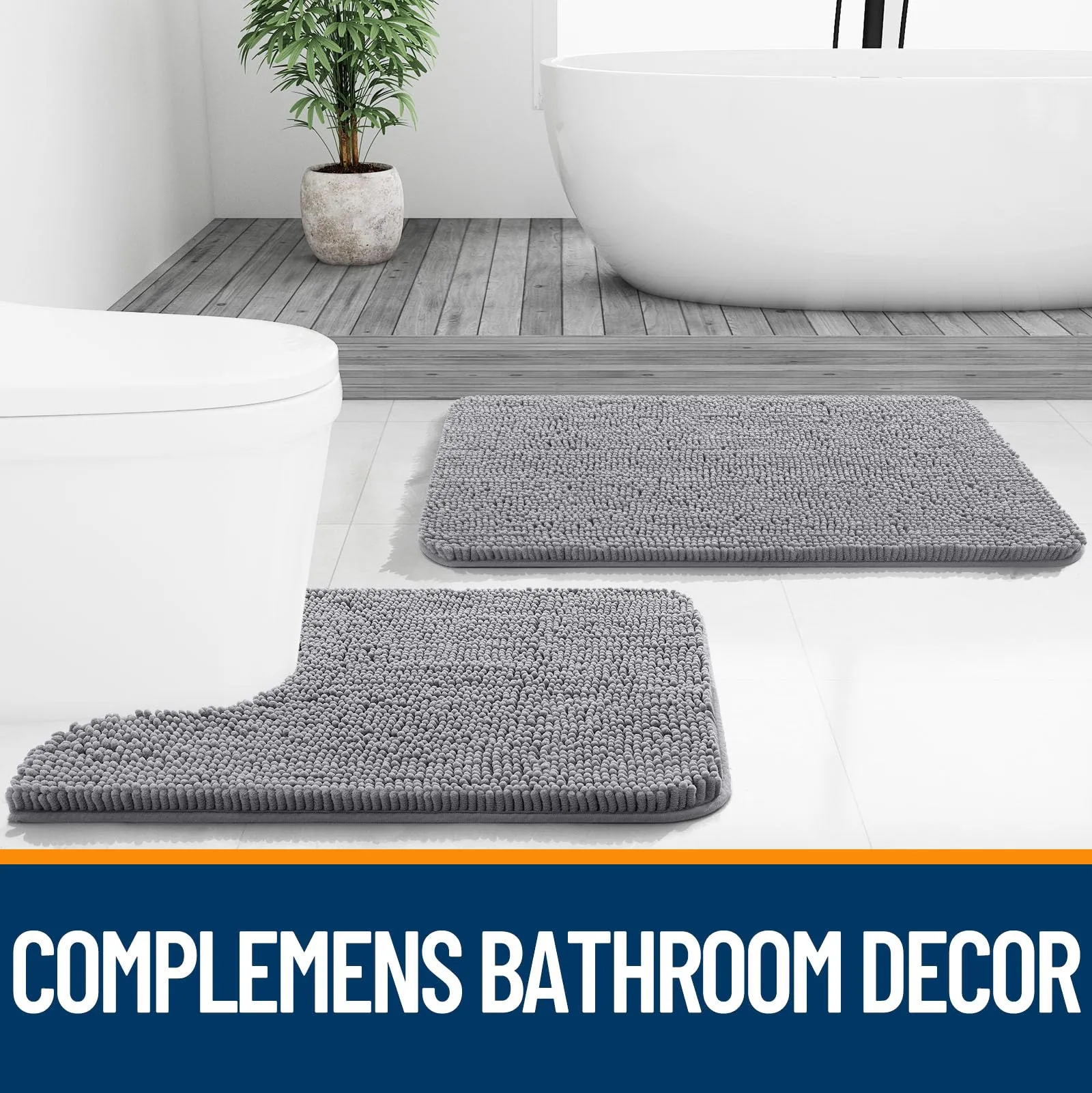 OLANLY Bathroom Rugs 30x20, Extra Soft Absorbent Chenille Bath Rugs, Non-Slip, Dry Quickly, Machine Washable, Bath Mats for Bathroom Floor, Tub and Shower, Grey