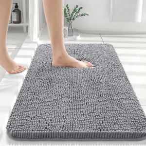 OLANLY Bathroom Rugs 30x20, Extra Soft Absorbent Chenille Bath Rugs, Non-Slip, Dry Quickly, Machine Washable, Bath Mats for Bathroom Floor, Tub and Shower, Grey