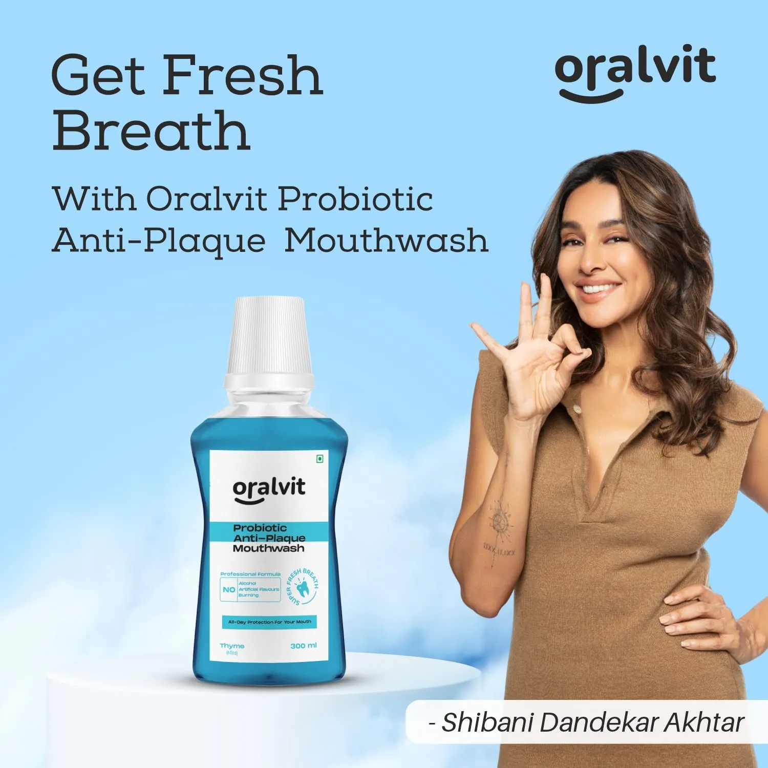 Oralvit Probiotic Anti-Plaque Mouthwash with Mild Thyme | Fights Germs | No Alcohol, No Burning Sensation, No Artificial Flavours |For Men & Women – 300ml (Pack of 3)
