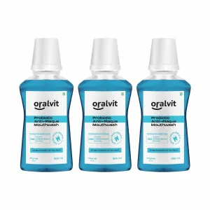 Oralvit Probiotic Anti-Plaque Mouthwash with Mild Thyme | Fights Germs | No Alcohol, No Burning Sensation, No Artificial Flavours |For Men & Women – 300ml (Pack of 3)