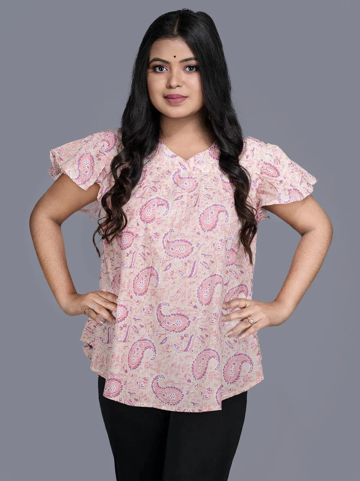 Orchid Pink Printed Cotton Top