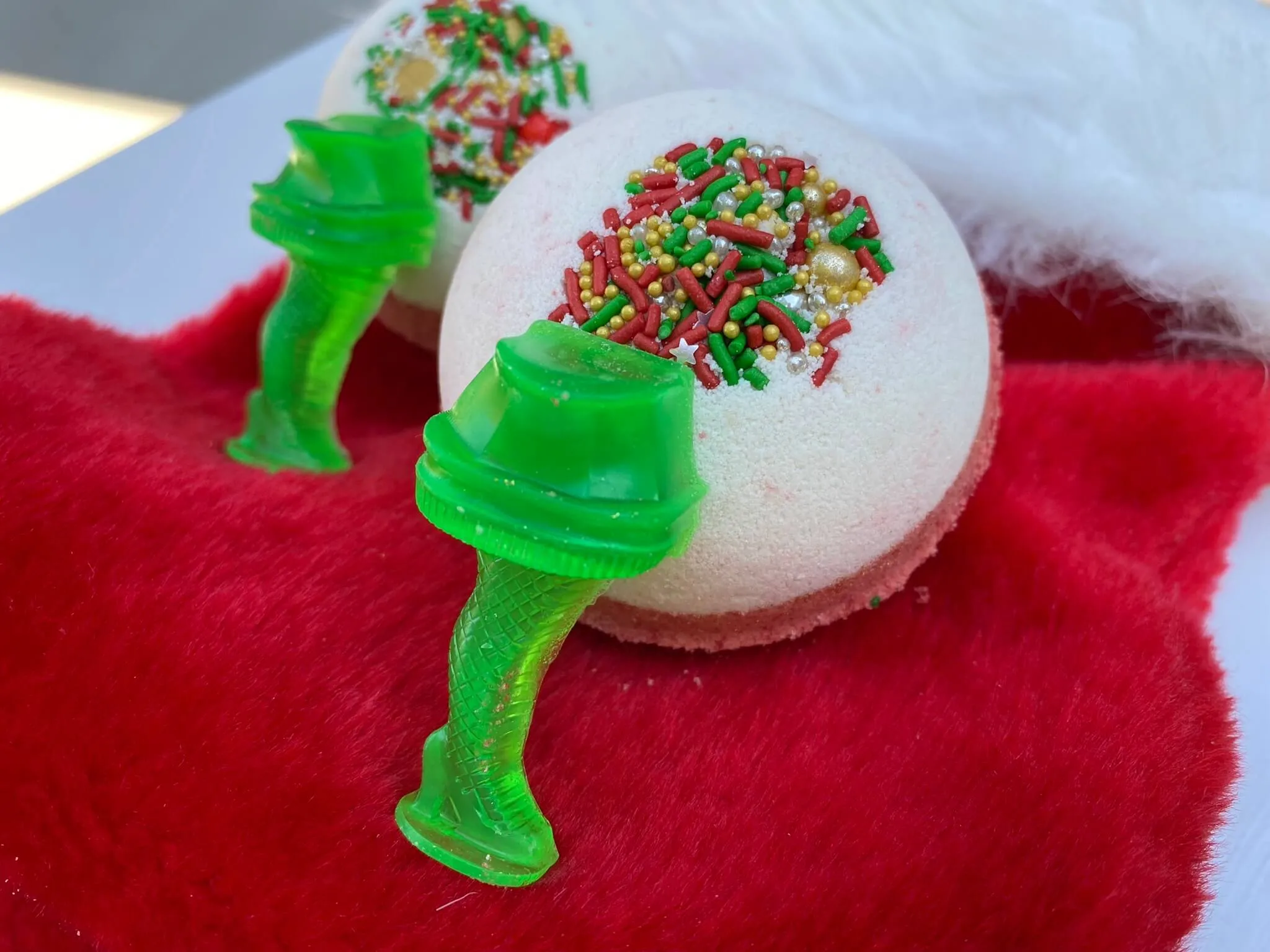 Peppermint Bath Bomb with Christmas Story Leg Lamp Soap Inside