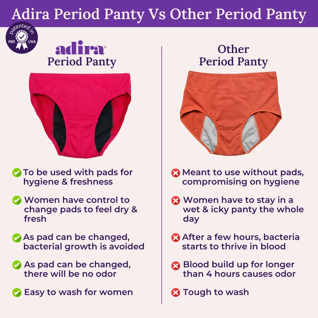 Period Panties For Stain Free Period | Hipster Fit | Leakproof | Use with Pad For Hygiene | Prevents Front & Back Stains | 2 Pack