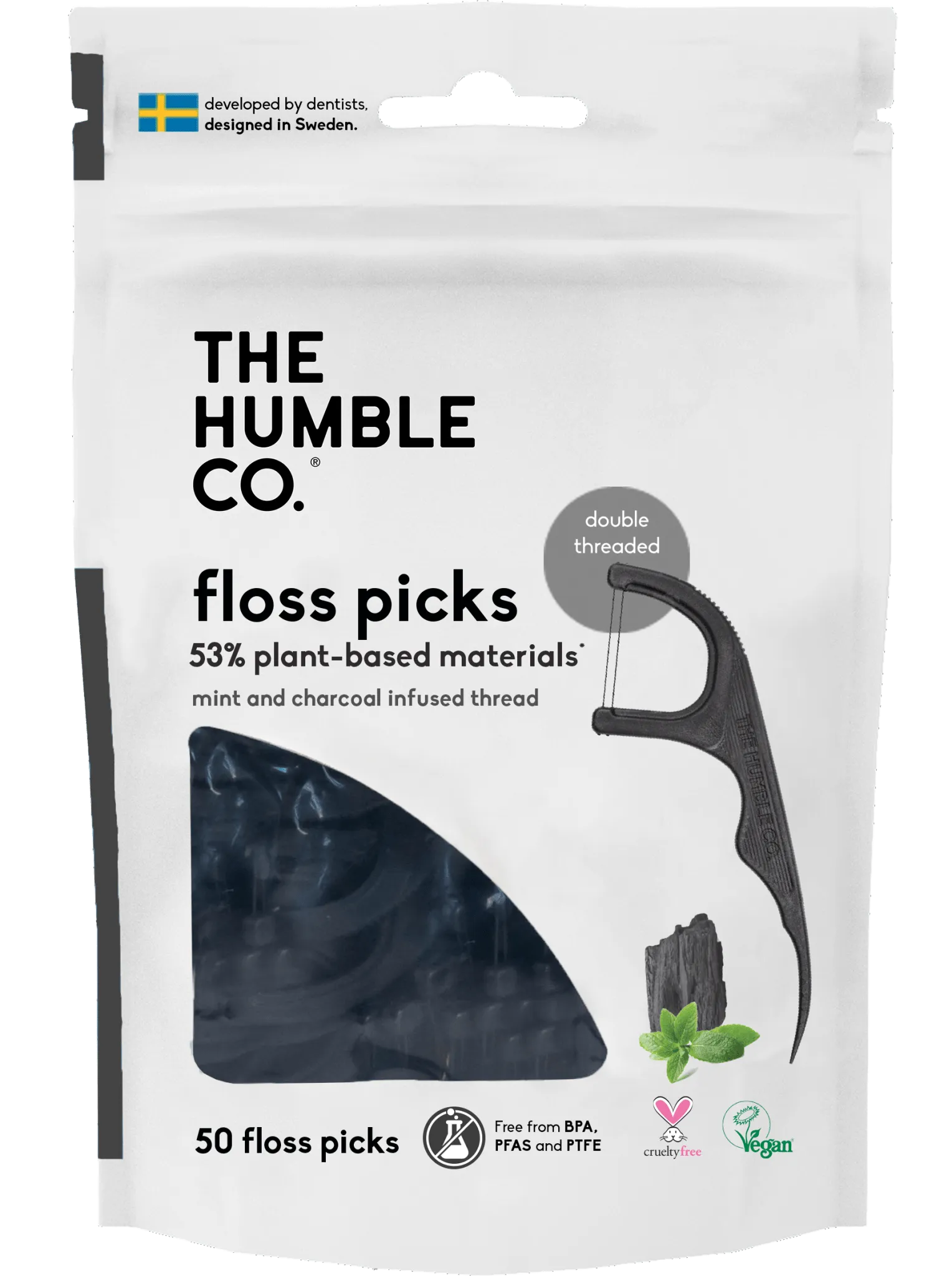 Plant-based Floss Picks - Charcoal (50 pcs)