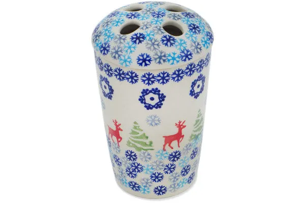 Polish Pottery 5" Toothbrush Holder Ring Around The Reindeer