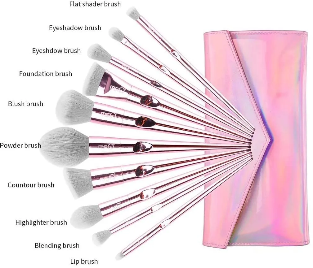 Portable Makeup Brush Set Professional 10 Pack Pink Makeup Brush Advanced Synthetic Foundation Brush Mix Powder Blush Concealer Eye Makeup Brush Set