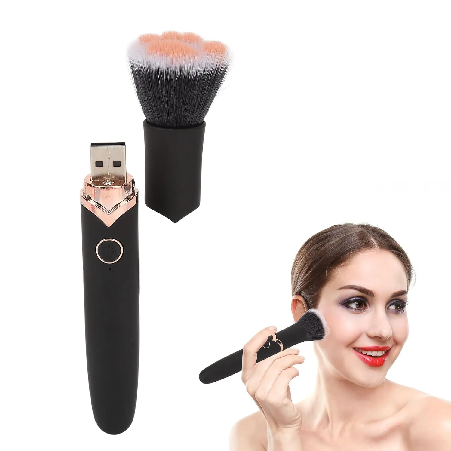 Pro Makeup Brush, Rechargeable Makeup Brush Blush Loose Powder Brush 10 Gears Adjustable Electric Massage Brush Beauty Tool Black