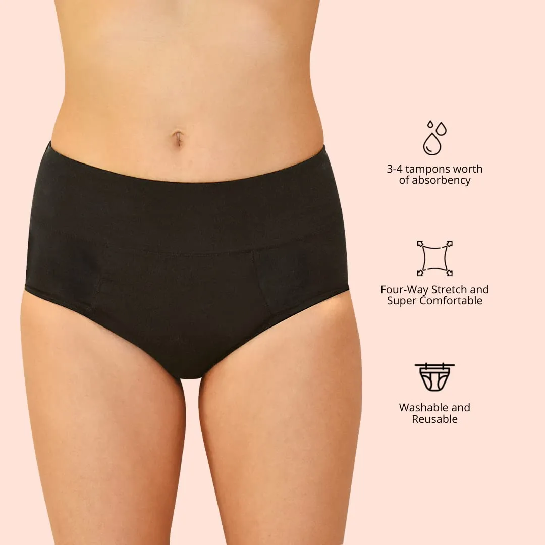 QNIX High Cut Period Underwear | Large | Black