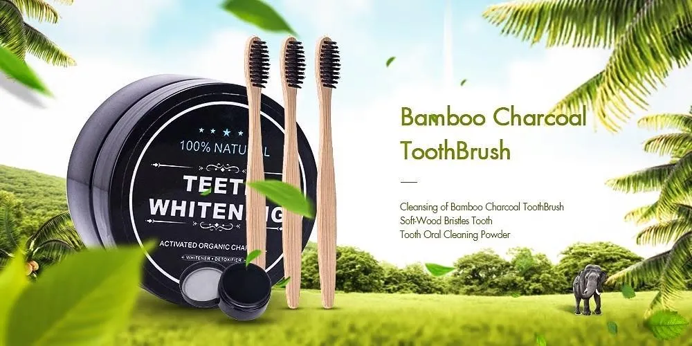 RadiantSmile™ Teeth Whitening Bamboo Charcoal Powder & Wooden Tooth Brush