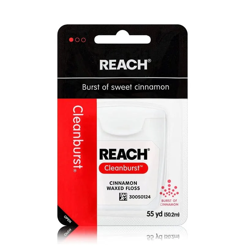 Reach Cleanburst Waxed Dental Floss, Oral Care, Cinnamon Flavored, 55 Yards