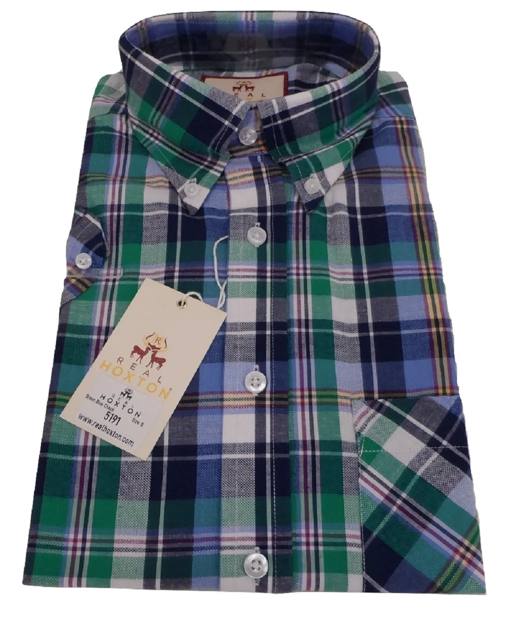 Real Hoxton Blue/Green Checked Short Sleeved  Button Down shirts …