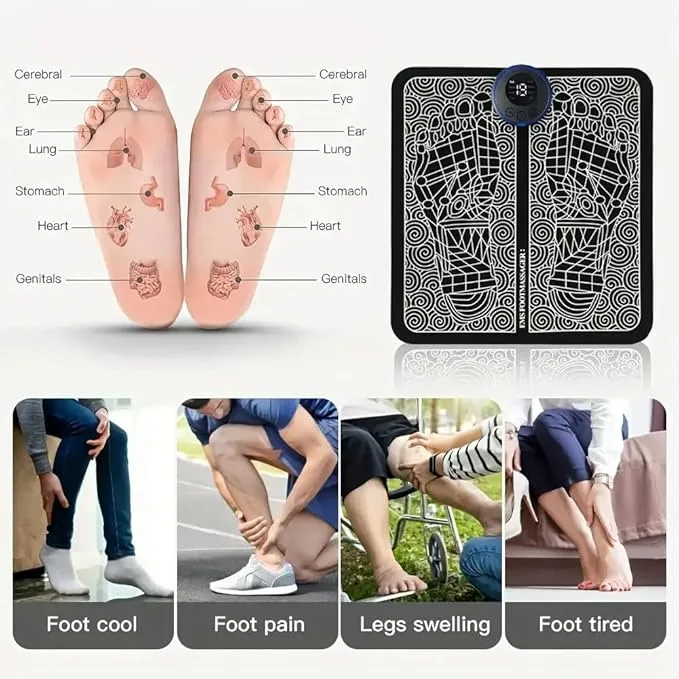 Remote Control Massage, USB Foot Massager, Electric EMS Foot Massage Machine, Rechargeable Portable Folding Automatic with 8 Mode 19 Intensity, 15 Minute Auto Run for Legs, Body, Hand Therapy