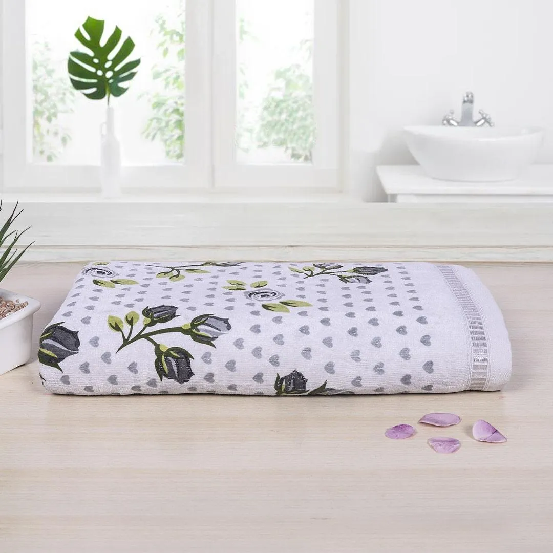 Rose & Heart 450 GSM Cotton Bath Towel | Super Soft & Highly Absorbent Towels