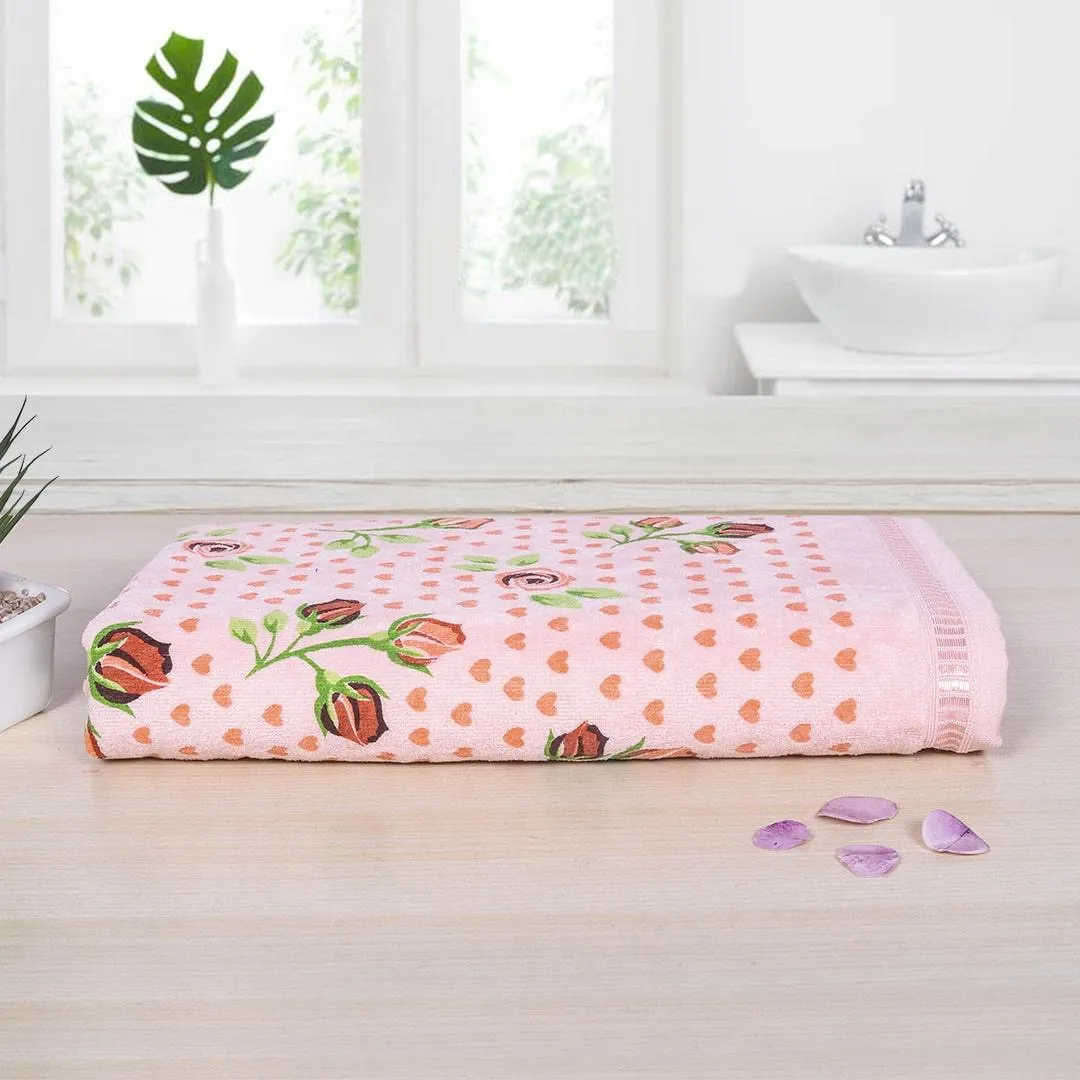 Rose & Heart 450 GSM Cotton Bath Towel | Super Soft & Highly Absorbent Towels