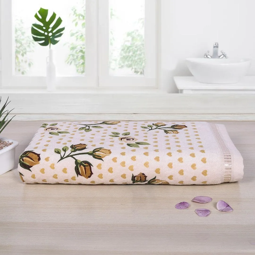 Rose & Heart 450 GSM Cotton Bath Towel | Super Soft & Highly Absorbent Towels