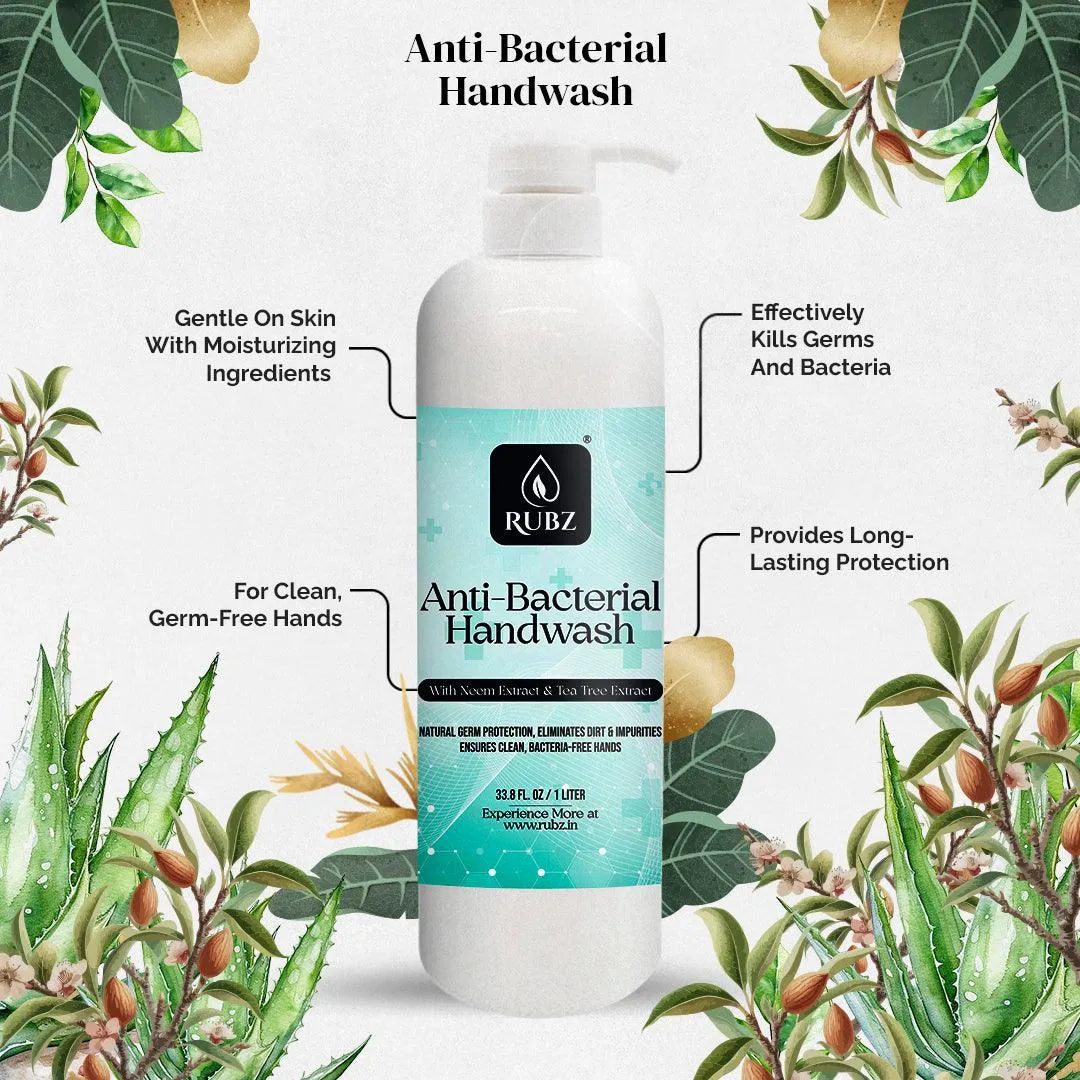 Rubz Antibacterial Handwash Refill Pack 5 Litre with 500ml bottle | Paraben Free Liquid Gel | Complete Protection for Soft Hands | Best for Hotel, Spa, Salon, Family, Gym | Total 5.5 Litre