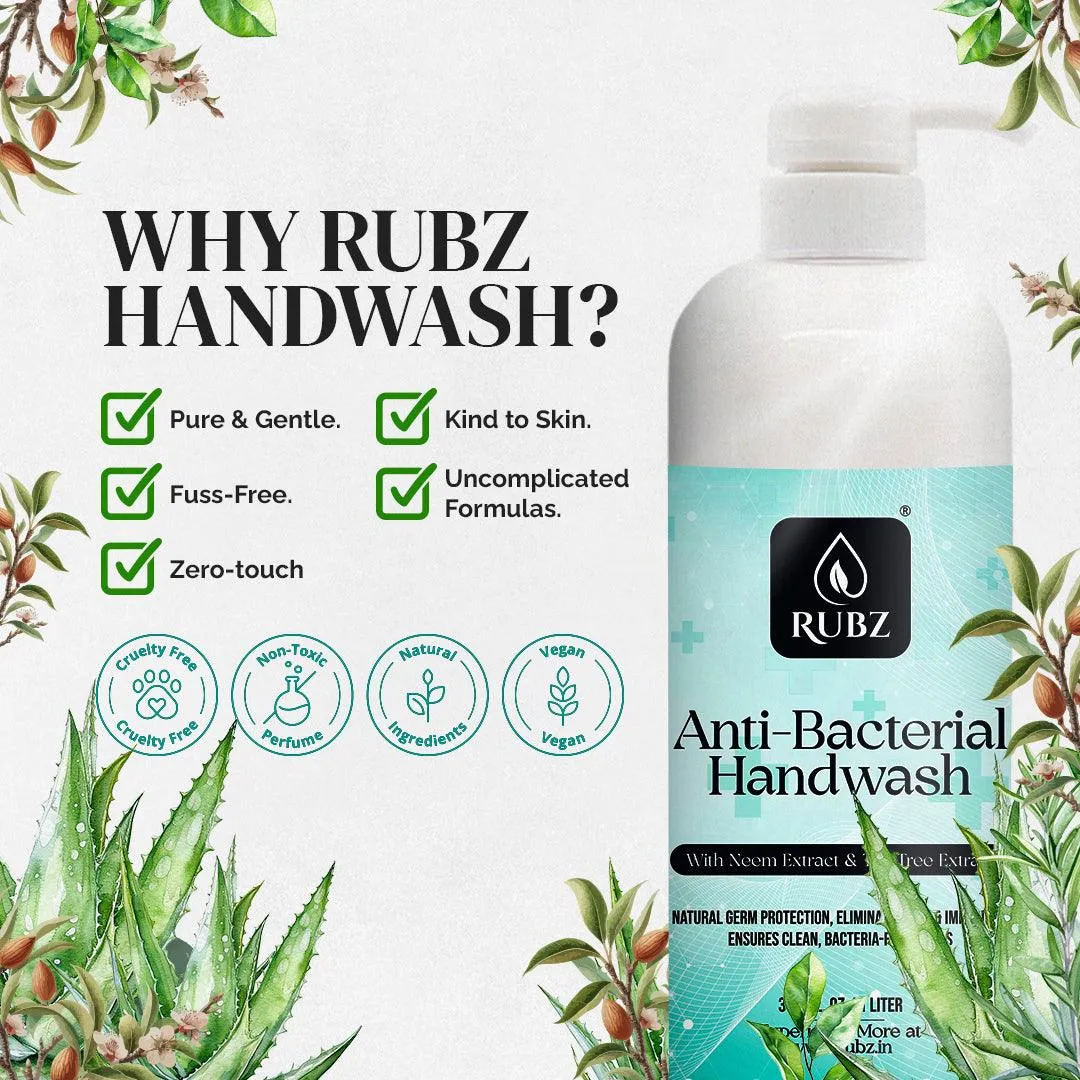 Rubz Antibacterial Handwash Refill Pack 5 Litre with 500ml bottle | Paraben Free Liquid Gel | Complete Protection for Soft Hands | Best for Hotel, Spa, Salon, Family, Gym | Total 5.5 Litre
