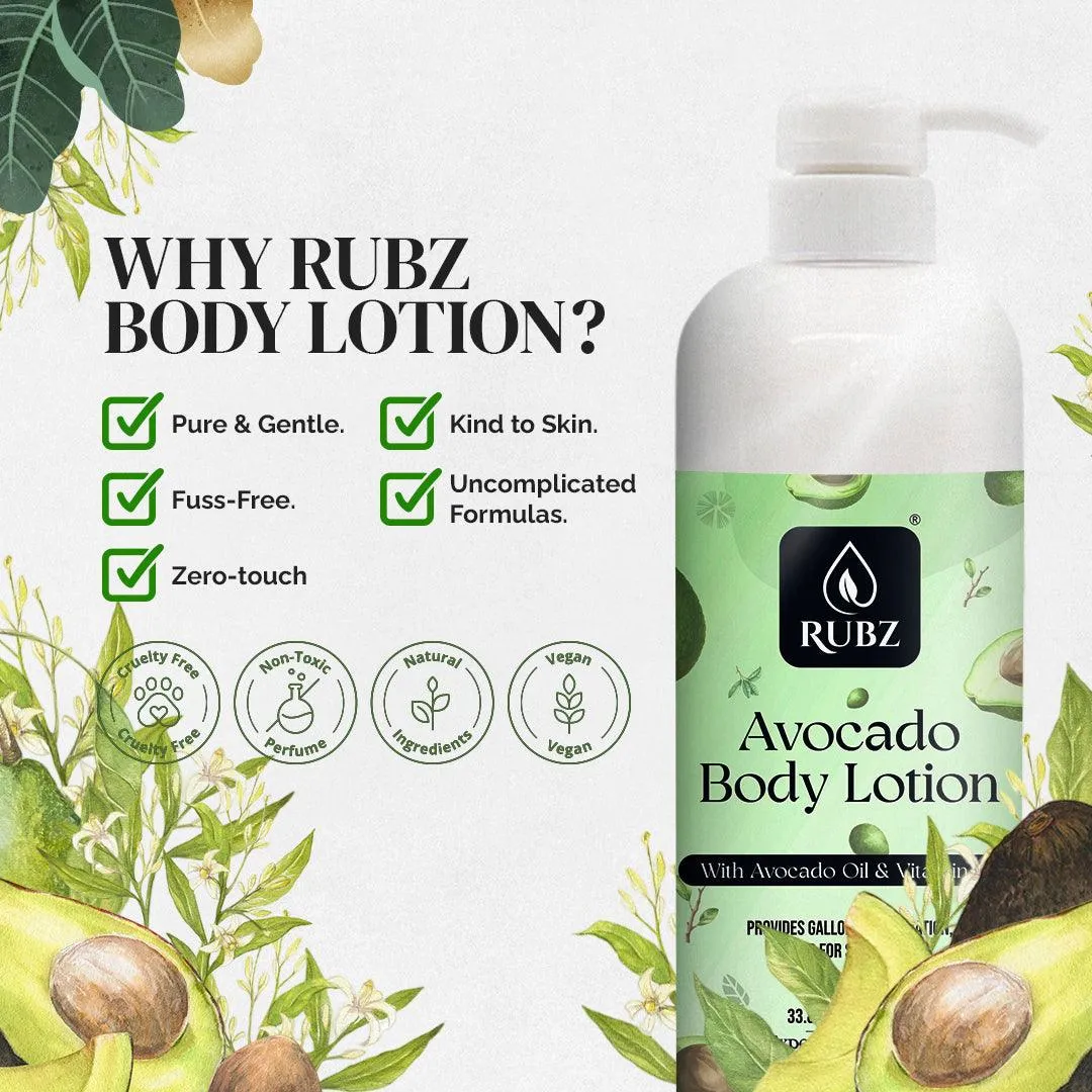 Rubz Avocado Body Milk with goodness of Pure Avocado Oil 5 Kg | Bulk Body Lotion 5 Litre with Refillable 200g Plastic Jar | Best for Hotel, Spa, Salon
